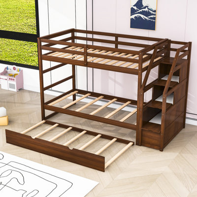 Kachig Twin Over Twin Wood Bunk Bed with Staircase