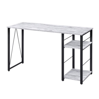 Rectangular Writing Desk Featuring 2 Tier Shelf, Black Metal Base With Antique White Finish, 34"l X 19"d 28"h Space For Legs, 16"l 9"d 8"/17"h Shelf S