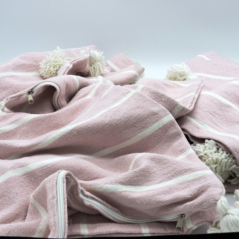 Square Indoor/Outdoor Pillow Cover, Baby Pink/White