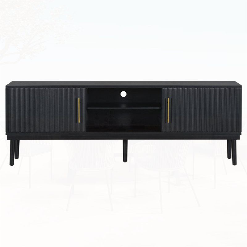 Console, conception de porte coulissante peu encombrante, pieds en bois, Noir, noir, noir, noir
