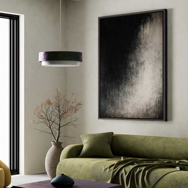 Framed Canvas Wall Art - Black Gradient Abstract Wall Prints for Bedroom - 16"x24", Black, 24" H x 16" W