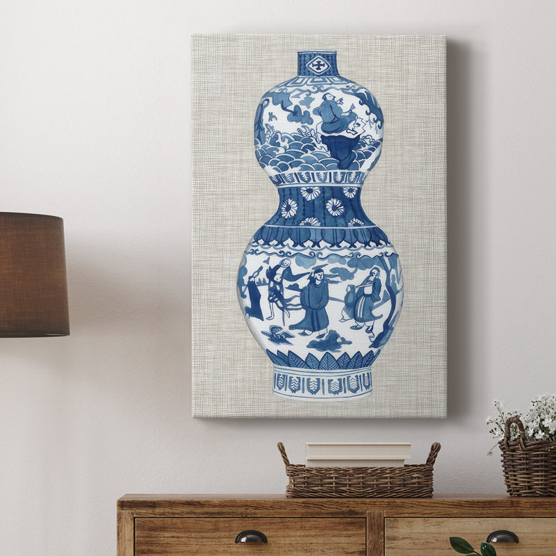Vase Ming sur lin IV - galerie sur mesure Cavas, H 18 po x l 12 po