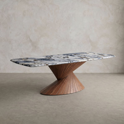 Bridlewood Rectangular Sintered Stone Top Dining Table With Hourglass-Inspired Pedestal Design