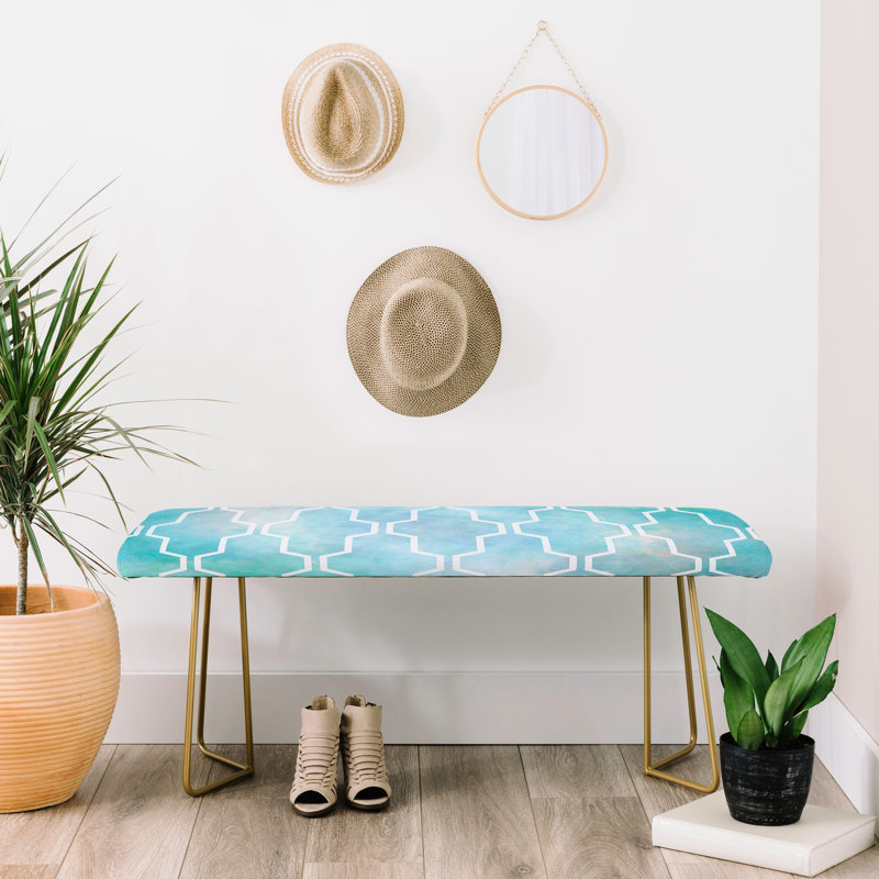 Rudd Upholstered Bench, Blue/Geometric