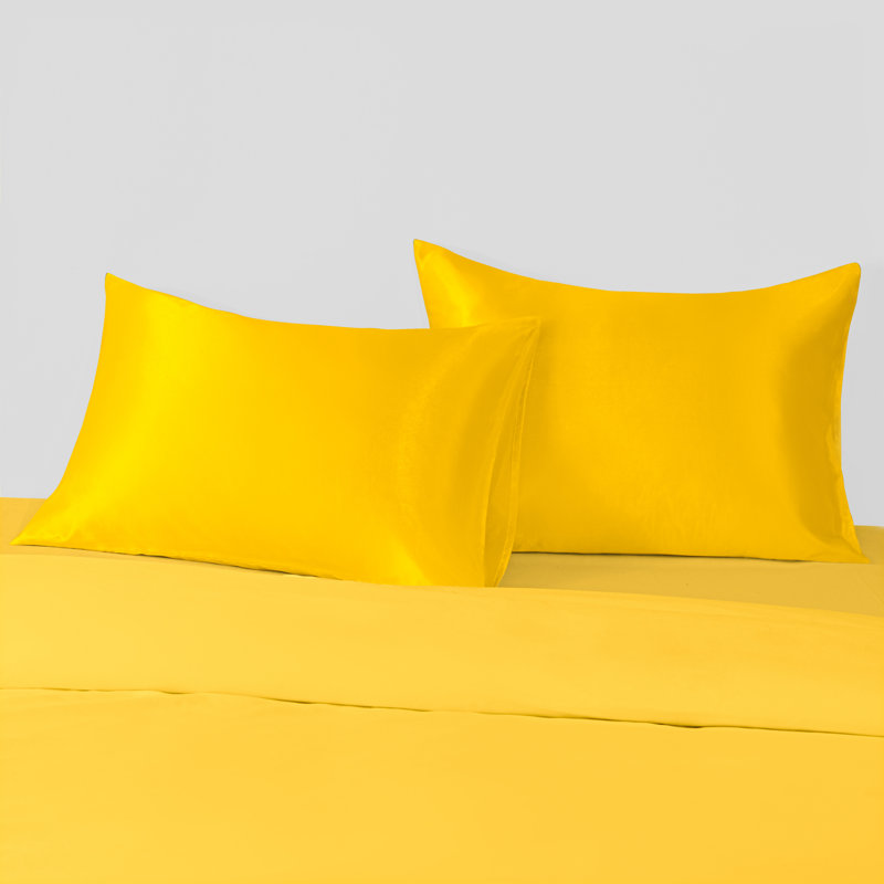 Taies d'oreiller en satin avec fermeture à enveloppe, Jaune, Taie d’oreiller standard