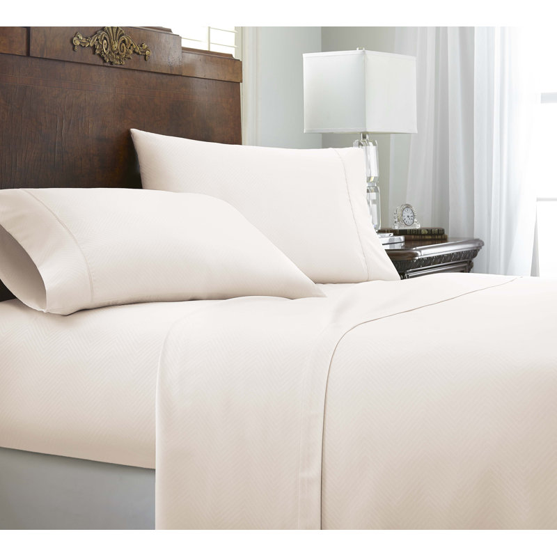 Becky Cameron Microfiber Chevron Sheet Set, Queen Sheet Set with 2 Pillowcases, Ivory