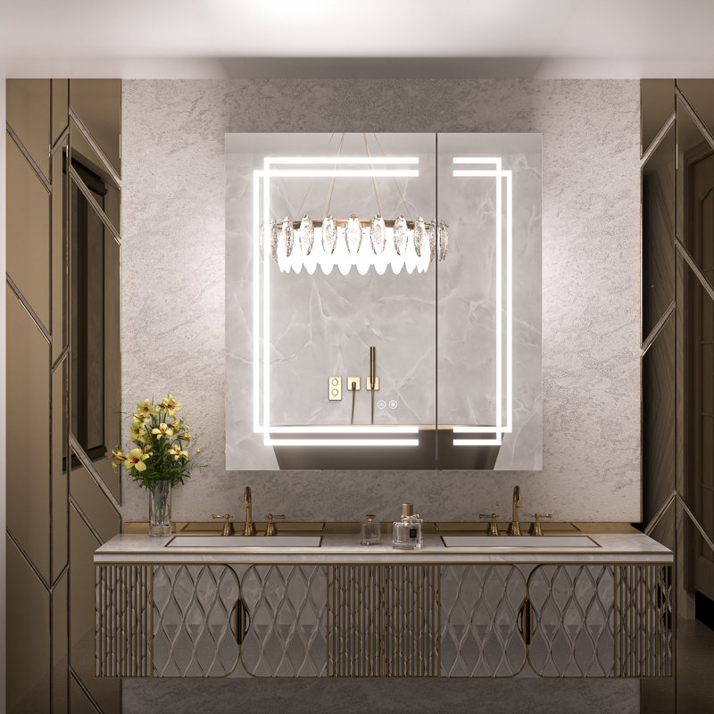 Armoire de salle de bain avec éclairage à DEL Cumbo, à intensité variable et à mémoire de forme, 32 po x 30 po