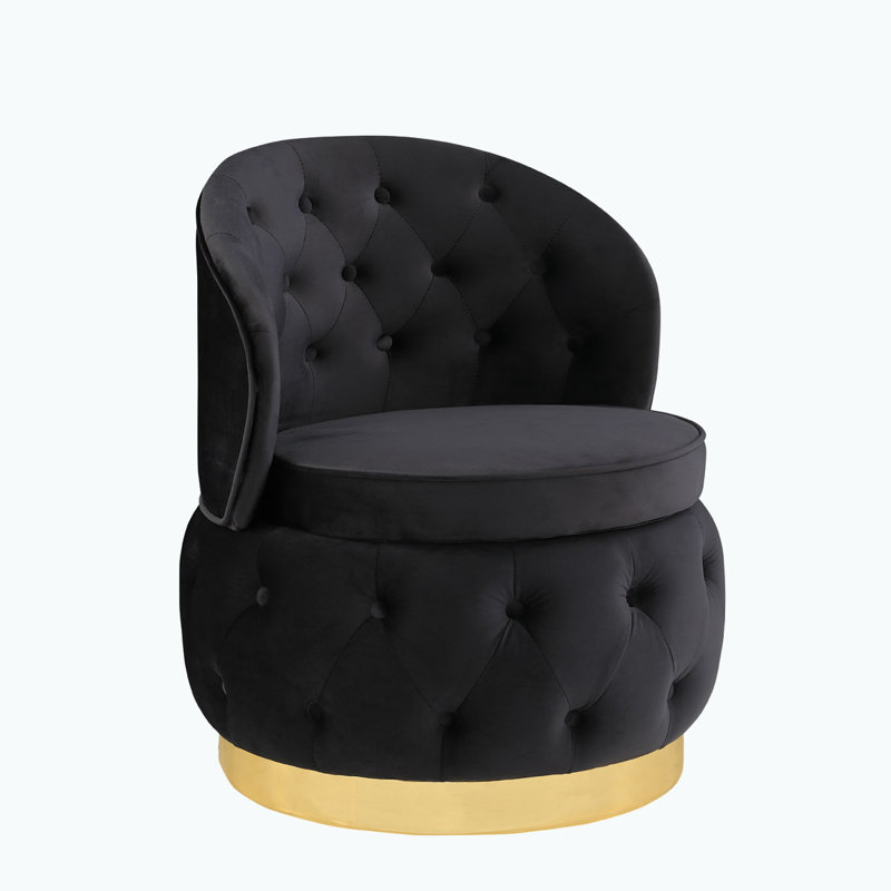 Swivel Storage Barrel Chair, Black Velvet