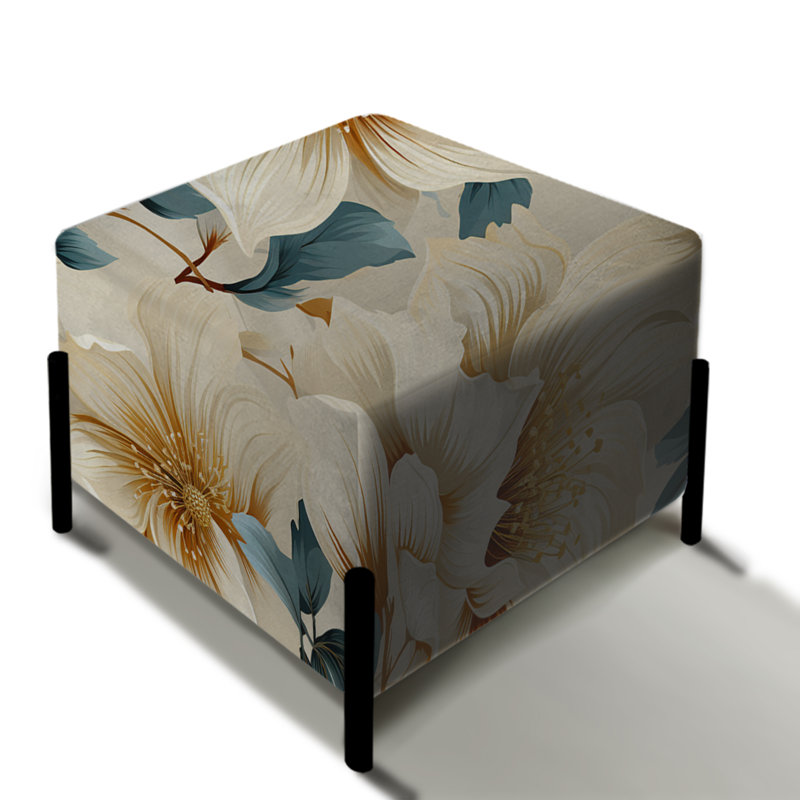 Repose-pieds carré floral beige Sandy