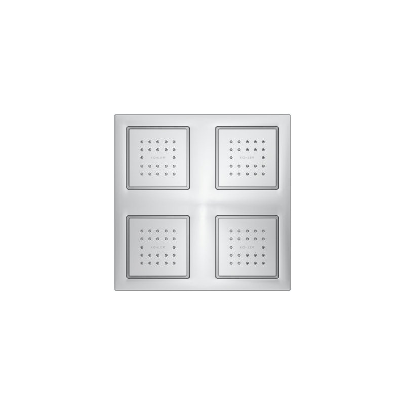 WaterTile Rain Overhead Showering Panel with 4 22-Nozzle Sprayheads, Polished Chrome