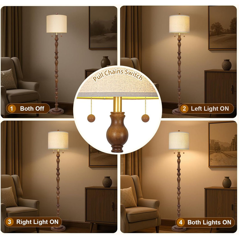 65.5" Natural Real Wood Floor Lamp