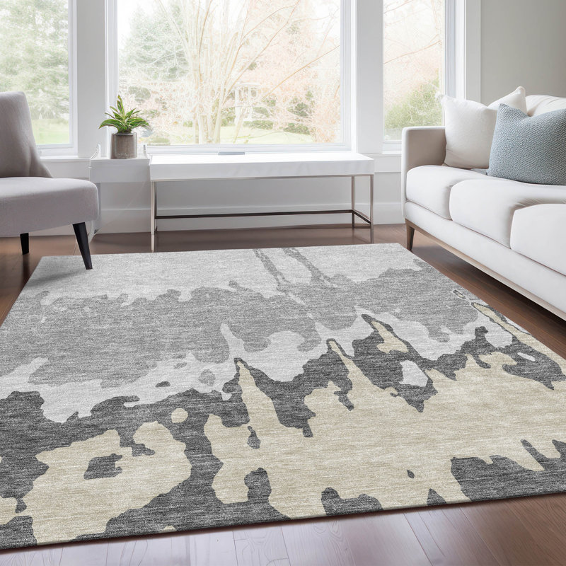 Premium Machine Washable Prisco Gray Rug, Rectangle 10' x 14'