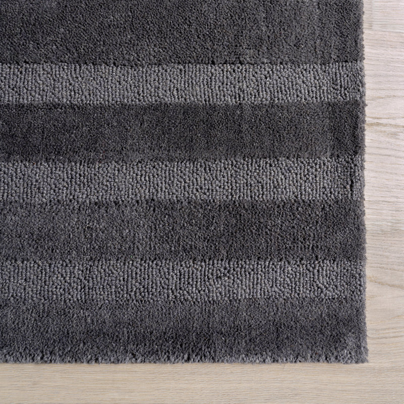 Gray Handmade Wool Tufted Striped Rectangular Area Rug