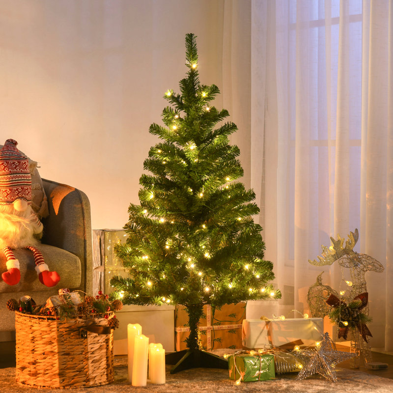 Grand arbre de Noël artificiel pré-éclairé avec branches, lumières blanc chaud ou lumières colorées