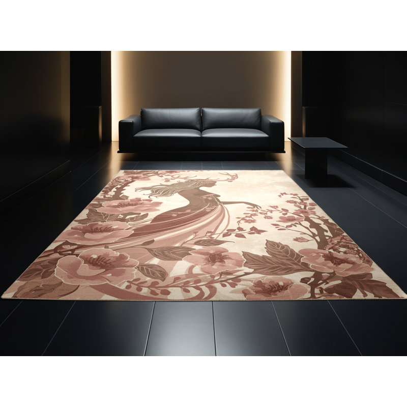 Tapis beige chic et luxueux lavable à la machine pour femme, 8 x 12