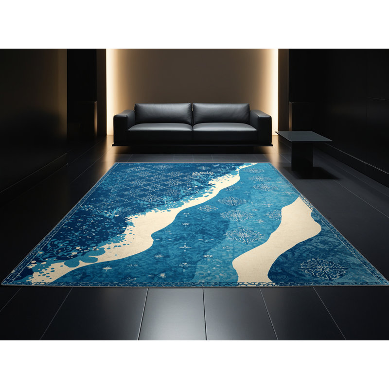 Soft Plush Maspeth Global Inspired Moroccan Area Rug in Blue – BabyBlue Binding, 2x3