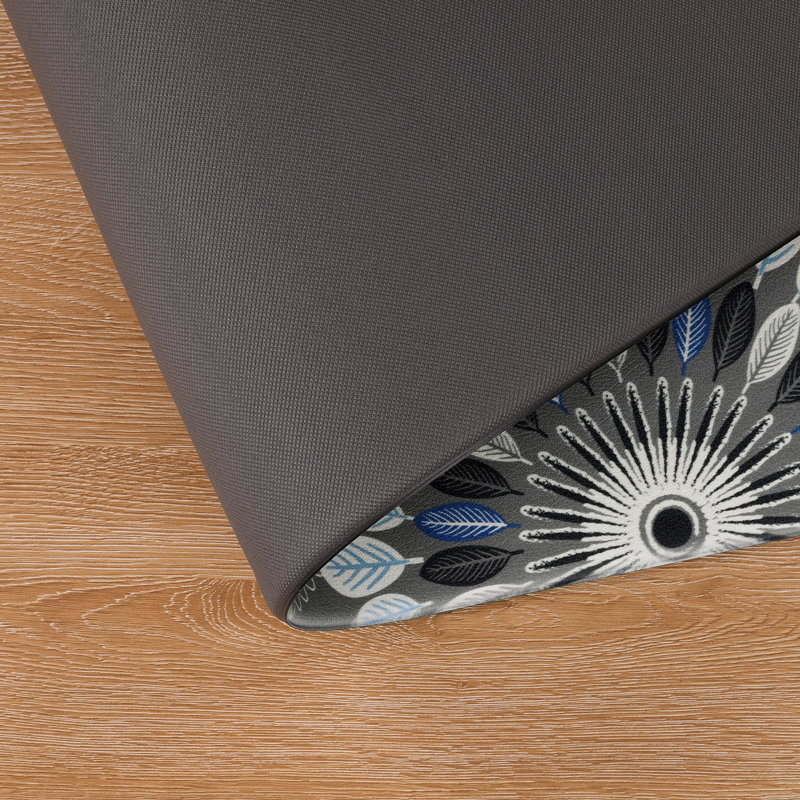 Jalissia Anti-Fatigue Non-Skid Kitchen Mat, Runner 18" x 30" + 18" x 48", Gray/Blue/Black/White