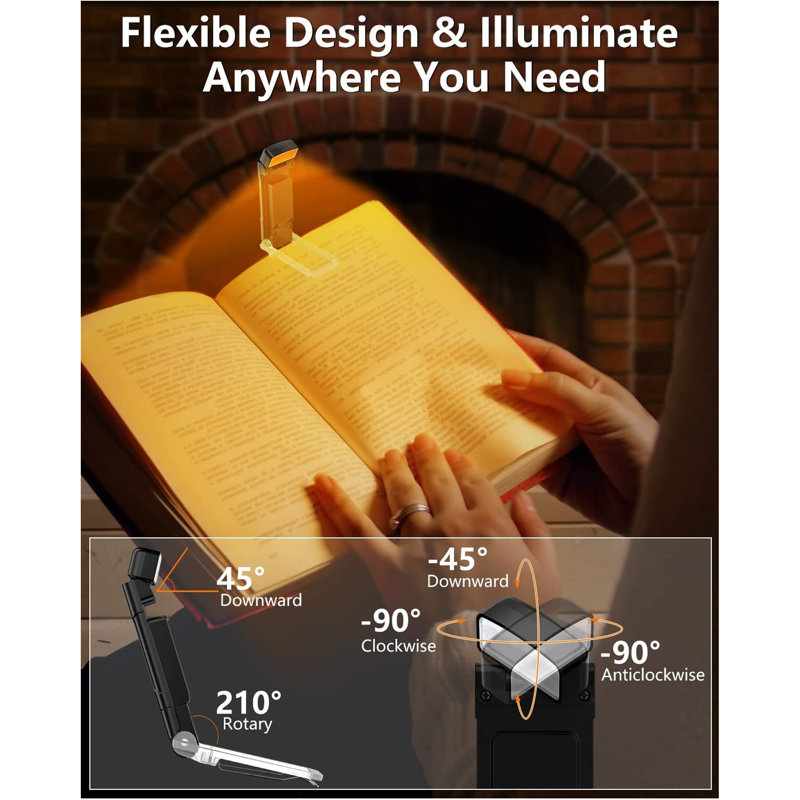 Book Light With Timer, Usb Rechargeable Reading Light With Memory Function, 1.4 Oz Ultralight Clip-On Bookmark Light, 3 Colours & 5 Brightness, 500 Mah Up To 80+Hrs, Perfect For Bookworms (Black)
