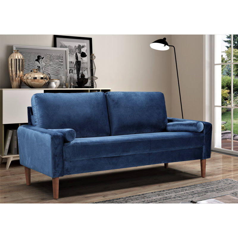 Canapé à accoudoirs carrés en velours 71,65 po Adriano, Velours bleu foncé