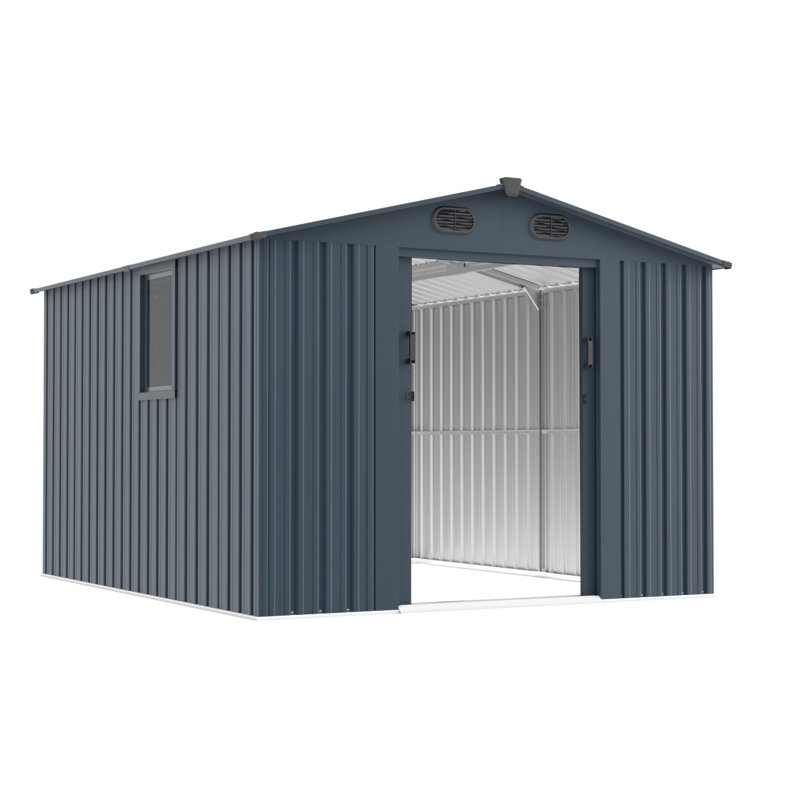 Remise de rangement extérieure de 8 pi x 10 pi, grande remise à outils en métal avec fenêtre et portes verrouillables, remise de jardin pour la cour de jardin, gris foncé