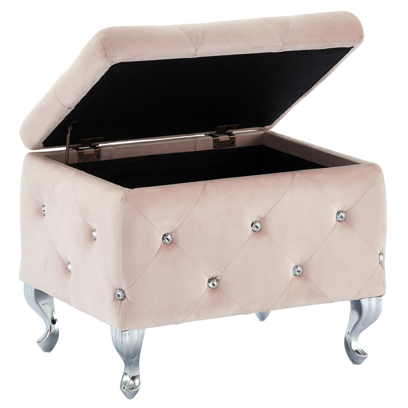 Linder Upholstered Ottoman, Faux Leather Blush Pink