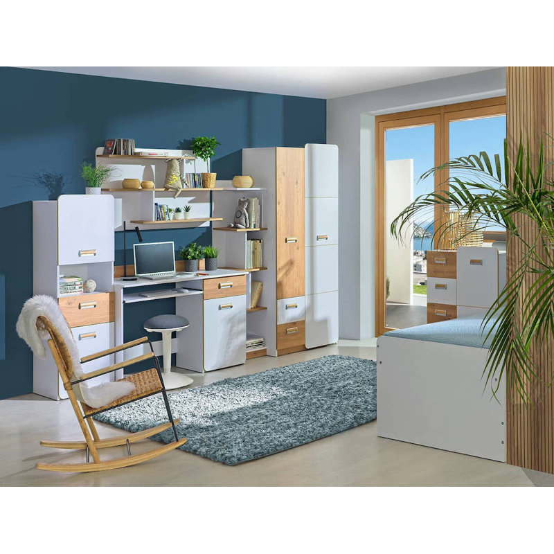 Odda 2 Door Manufactured Wood Wardrobe, White Matt/Oak Nash