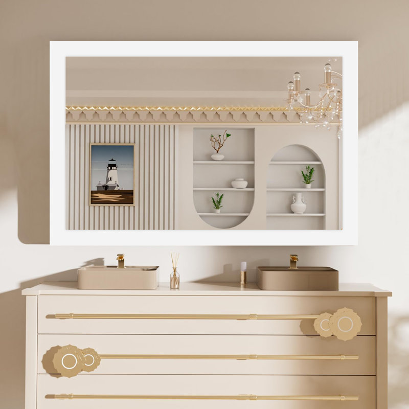 Wood Rectangle Mirror, White, 54" x 36"