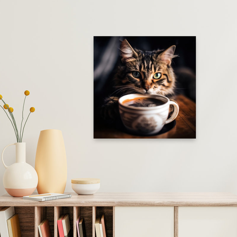 Art mural contemporain chat curieux, 24" H x 24" W