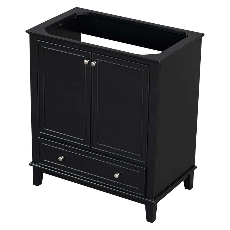 Armoire de salle de bain en bois avec portes et tiroir, armoire d'appoint, Noir, noir, noir, noir