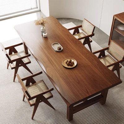 Brown Rectangular Solid Wood Trestle Dining Table