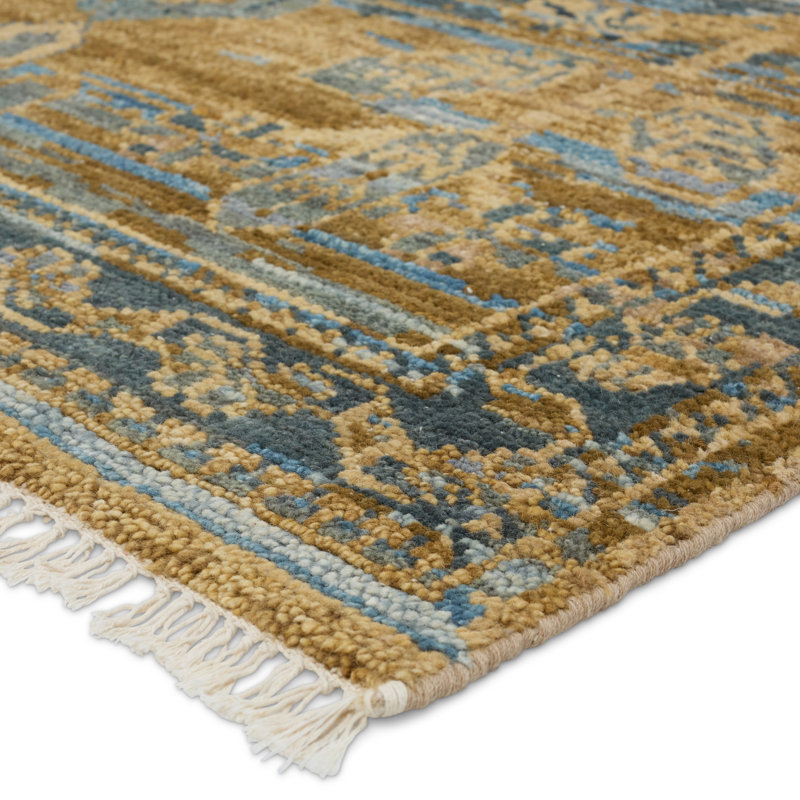 Jaipur Living Fontane JIN06 Handknotted Stripes Tan and Blue Area Rug (6'x9'), Rectangle 9' x 12'