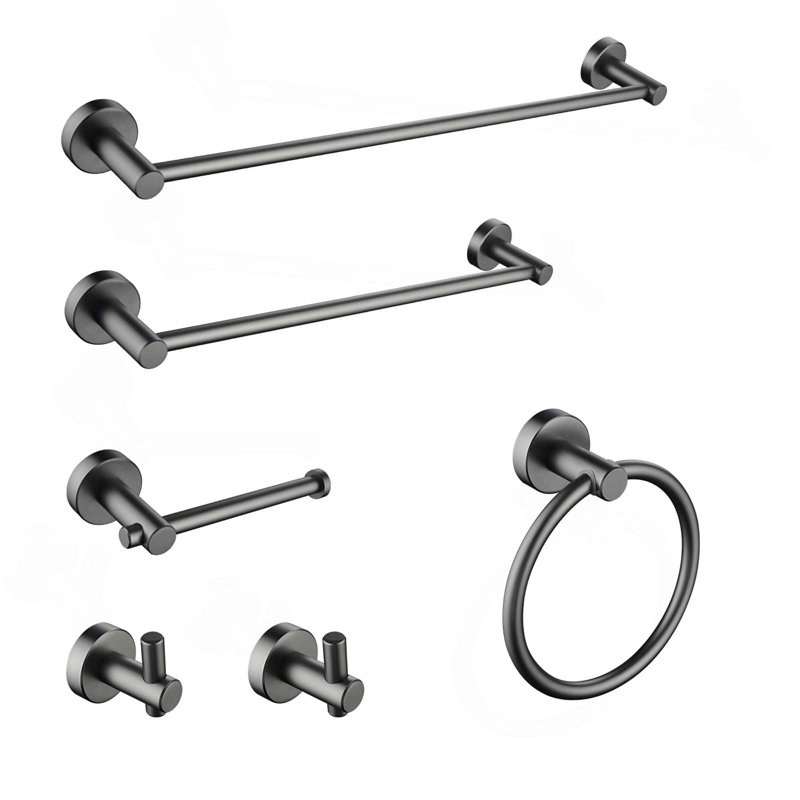 Ensemble de porte-serviettes de salle de bain en acier inoxydable 6 pièces, Noir / or