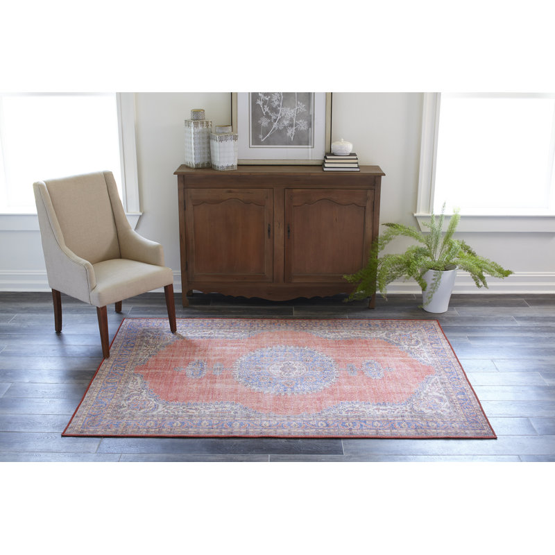 Oriental Power Loom Red/Blue/Ivory Area Rug, Rectangle 7'6" x 9'6"