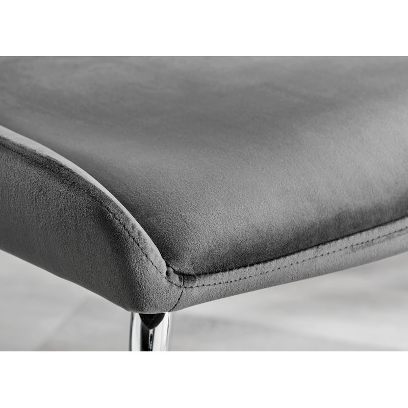 Tierra Glass And Chrome Dining Table with 4 Luxury Velvet Dining Chairs, 4, Dark Grey/Silver