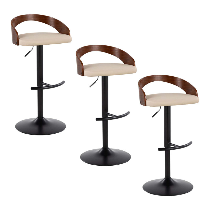 Tabourets de bar pivotants réglables avec repose-pieds arrondi - ensemble de 3, Cream Seat/ Black/Dark Brown Frame