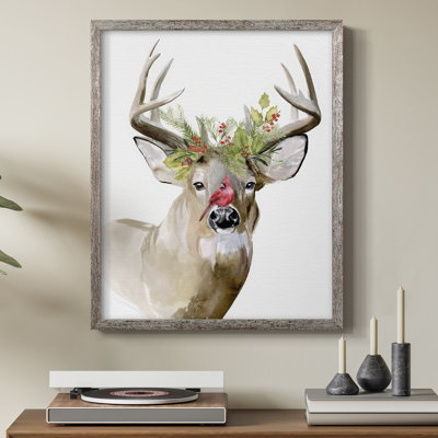 Holiday Deer II Framed Print - Solid Wood