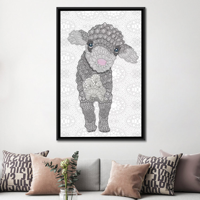 «Little Lamb», art sur toile, H 60 po x l 40po x P 1,5 po, Toile encadrée noire, Non mat