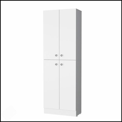 White Pantry Cabinet With 4 Doors And 5 Hidden Shelves, Perfect For Organized And Stylish Kitchen Storage