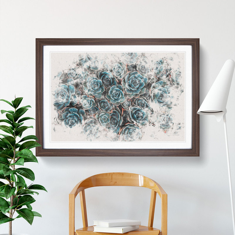 Succulent Plants Watercolour - Picture Frame Graphic Art Print, Walnut Framed, 36cm H x 48cm W x 2cm D