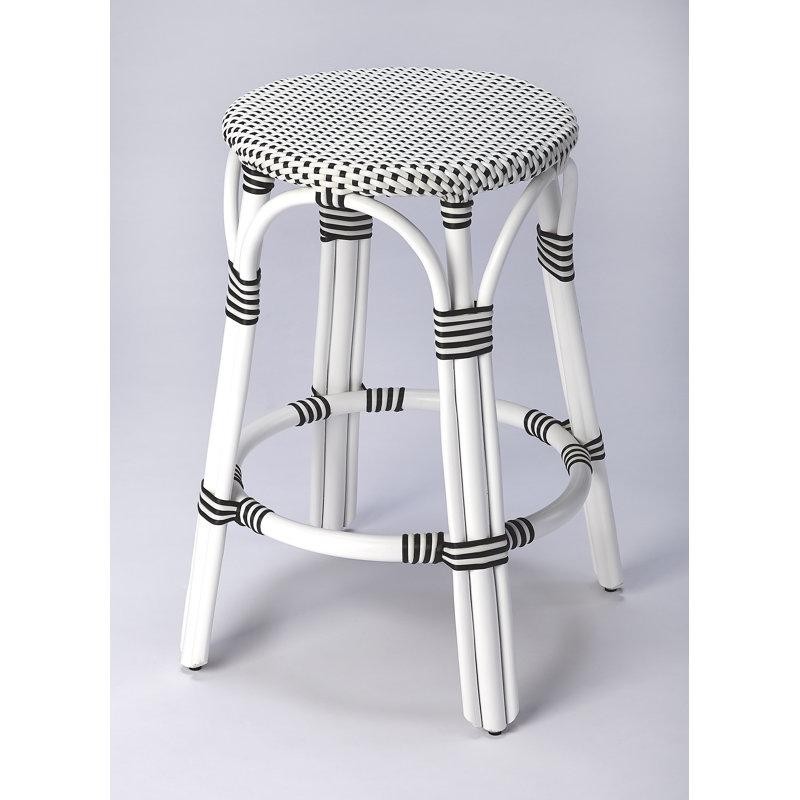 Tobias Rattan Bar Stool & Counter Stool, White/Black Dot/White Rattan Frame, Counter Stool (24" Seat Height)