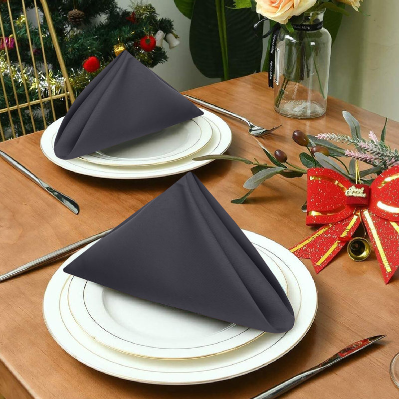 Dark Gray Cotton Blend Square Cloth Napkins, 18x18 Inch, Set of 12