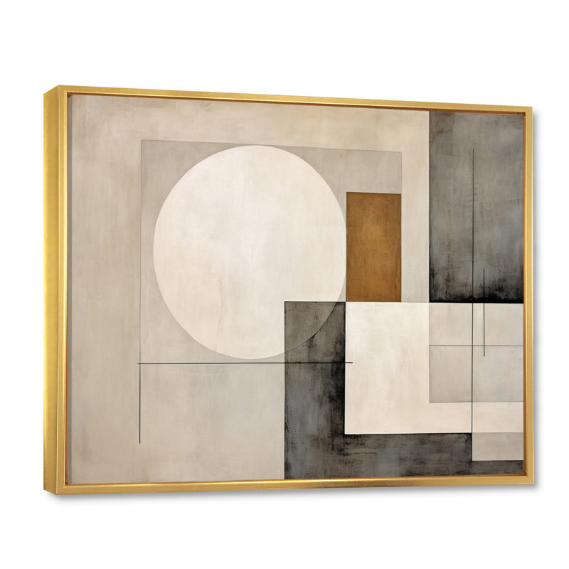 Convergence harmonique beige et brun - impression, Cadre flottant doré, H 16 po x l 32 po x P 1 po
