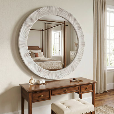 47" Wood Frame Round Wall Mirror