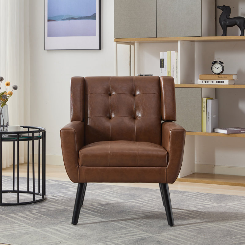 Chaise d'appoint rembourrée Meli 2 pièces, Similicuir brun