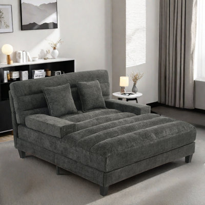 Modern Chenille Upholstered Chaise Lounge With Adjustable Backrest And Led Light Strip by Ivy Bronx