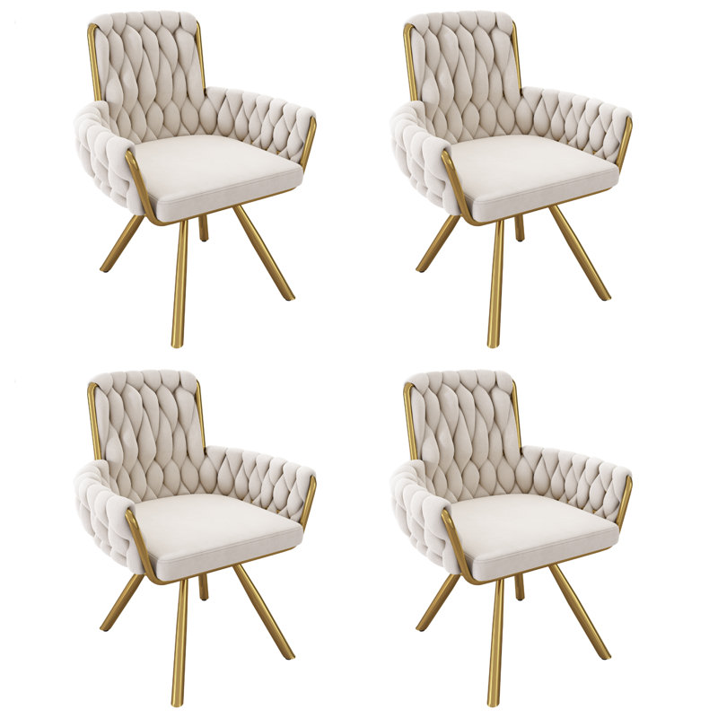 Avakate 46cm H Velvet Upholstered Metal Armchair, Beige, 4