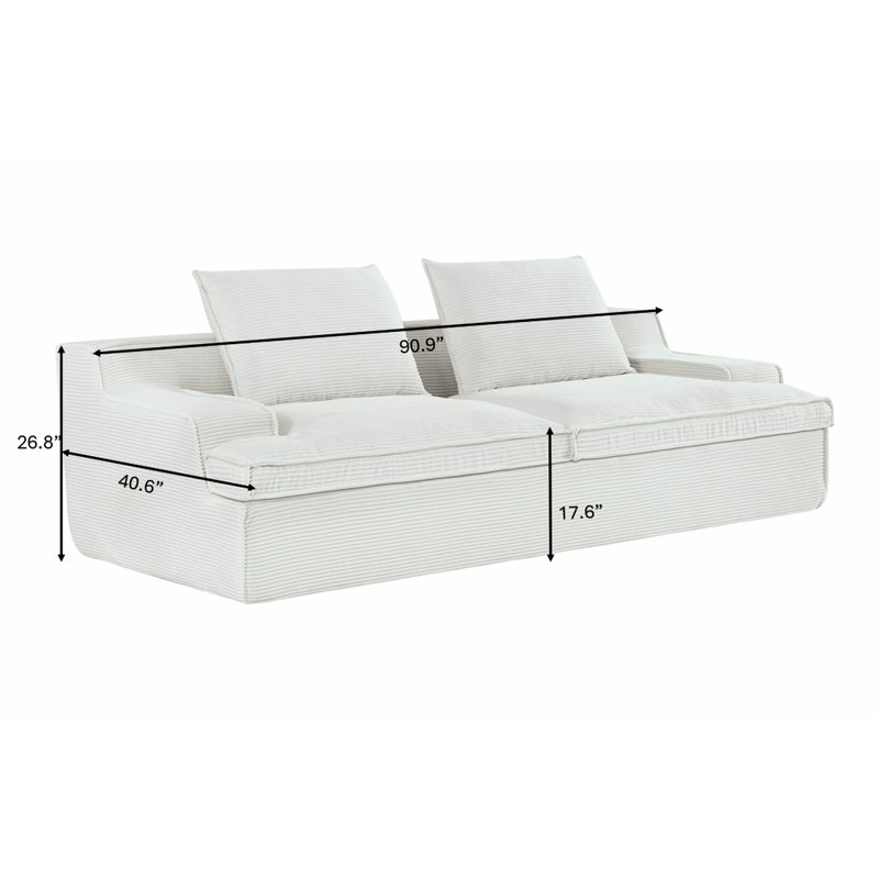 Canapé spacieux à 4 places - Mousse pleine, tissu velours côtelé doux, conception ergonomique, large, sans assemblage, 90 pouces, pour siège personnel, ergonomique, velours côtelé, assemblage requis