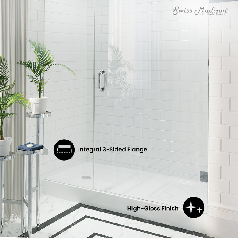 Voltaire 60" x 34" White Acrylic Shower Base with Left Drain