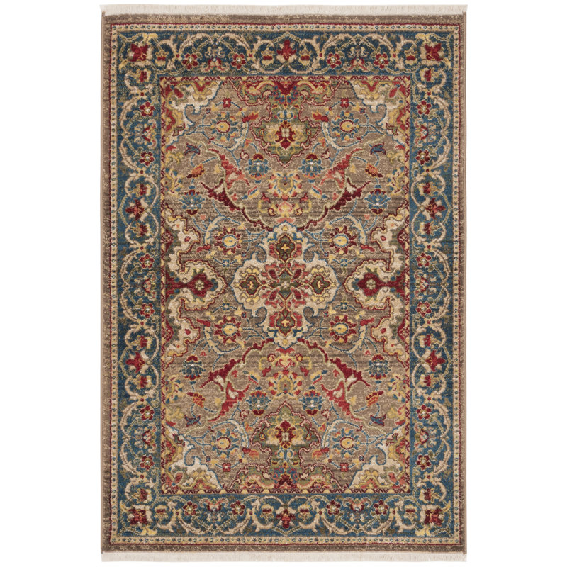 Bisen Performance Oriental Rug, Rectangle 8' x 10', Taupe/Blue