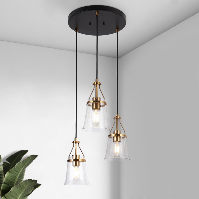 Luminaire suspendu moderne en forme de cloche grappe noire / dorée 3 lumières strasburg
